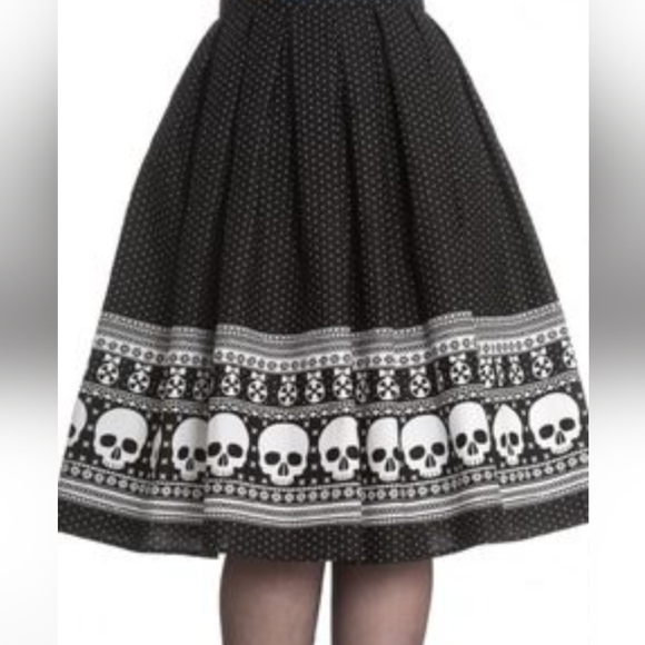 Hell Bunny Dresses & Skirts - HELL BUNNY Skull Ornament Black and White Polkadot A-line Skirt size L